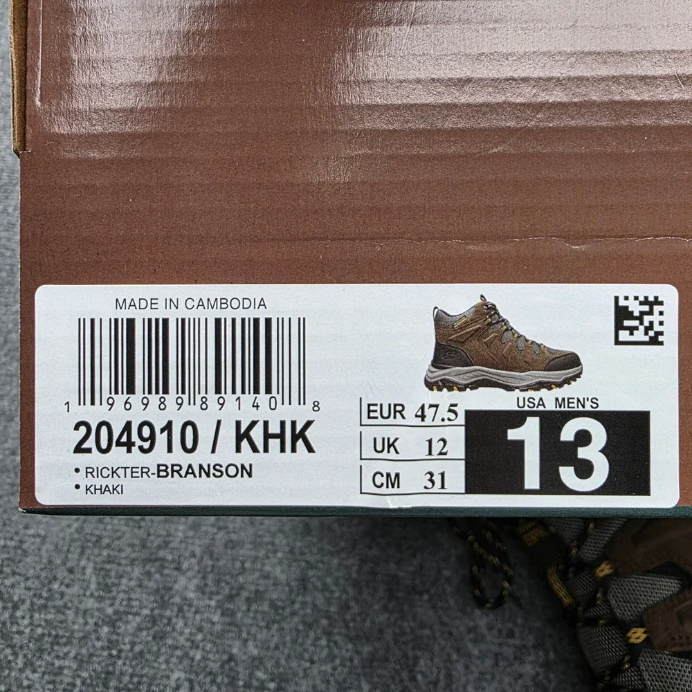 Skechers Mens 13 Rickter Branson Waterproof Hiking Boots Khaki 204910 NIB